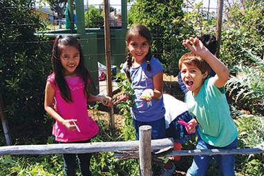 Whittier_students in garden showing vegetables-sm